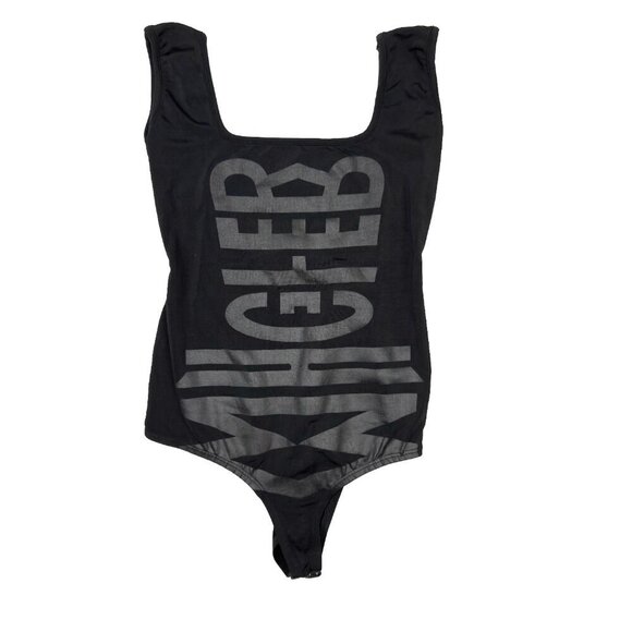 MUGLER Designer Bodysuit Logo Monogram Black Silver Luxury sz XS (?) - Picture 3 of 6